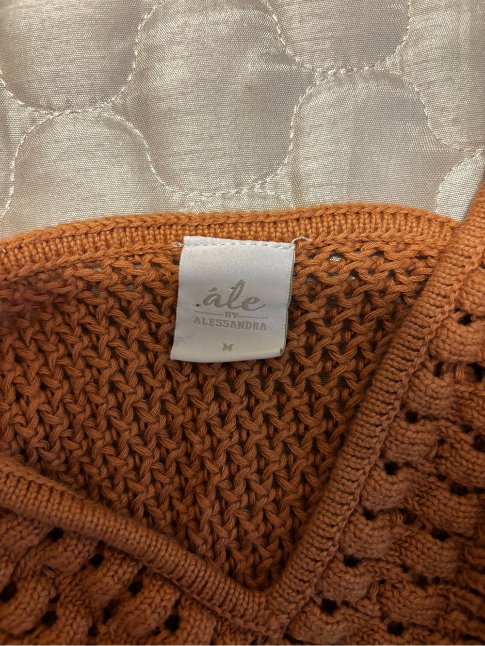 Brown Crochet V-Neck Sleeveless Knit Top - Picture 4 of 6